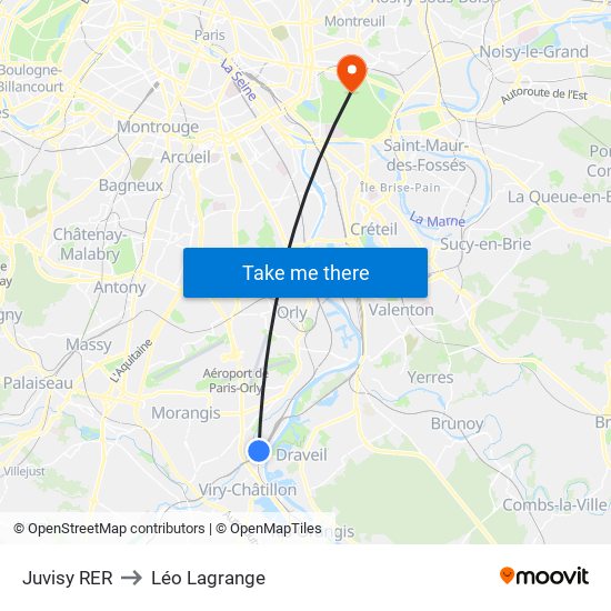 Juvisy RER to Léo Lagrange map