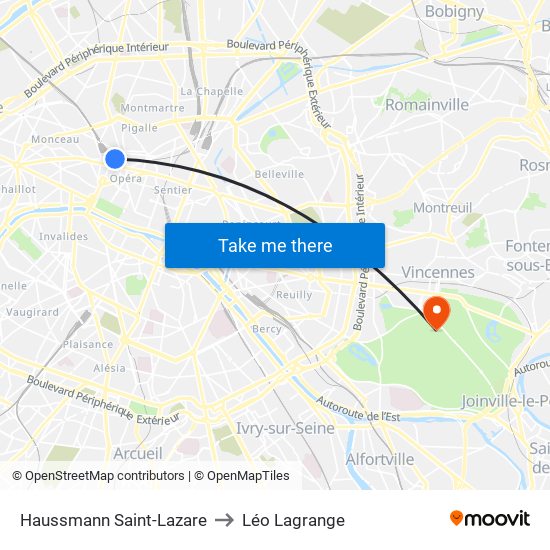 Haussmann Saint-Lazare to Léo Lagrange map