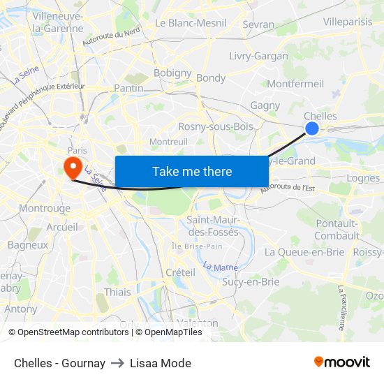 Chelles - Gournay to Lisaa Mode map