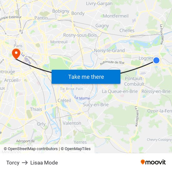 Torcy to Lisaa Mode map