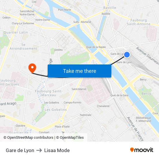 Gare de Lyon to Lisaa Mode map