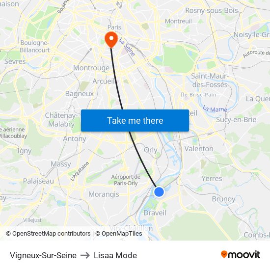 Vigneux-Sur-Seine to Lisaa Mode map
