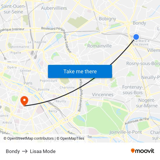 Bondy to Lisaa Mode map