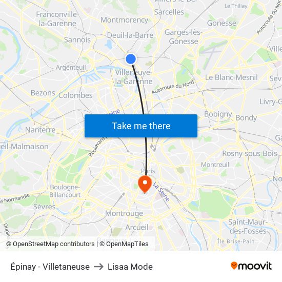 Épinay - Villetaneuse to Lisaa Mode map
