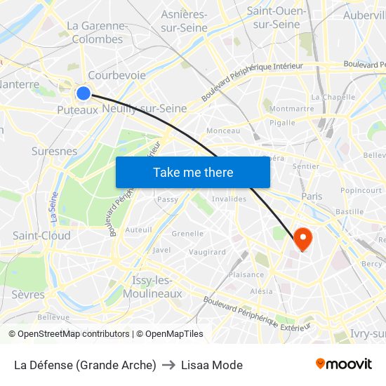 La Défense (Grande Arche) to Lisaa Mode map