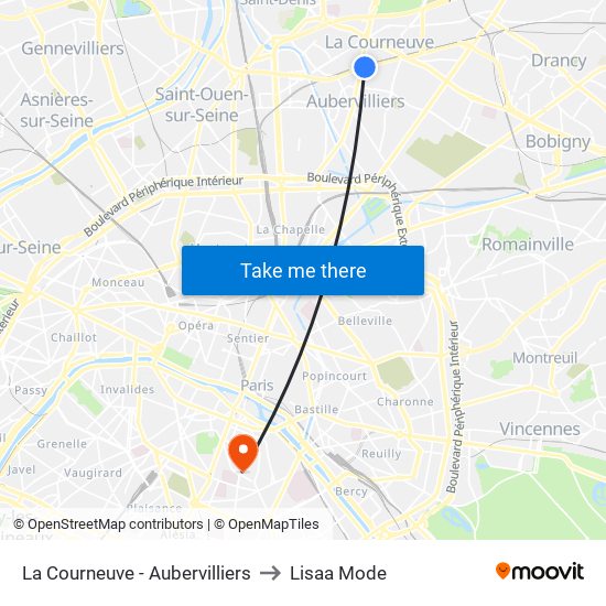 La Courneuve - Aubervilliers to Lisaa Mode map