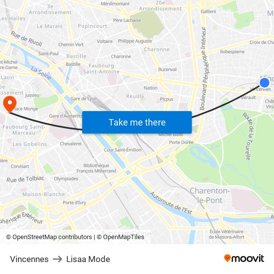 Vincennes to Lisaa Mode map