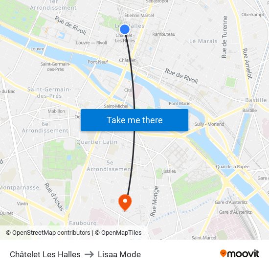 Châtelet Les Halles to Lisaa Mode map