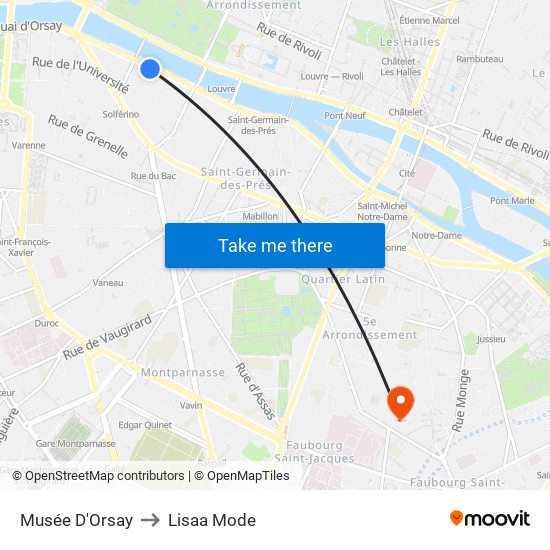 Musée D'Orsay to Lisaa Mode map