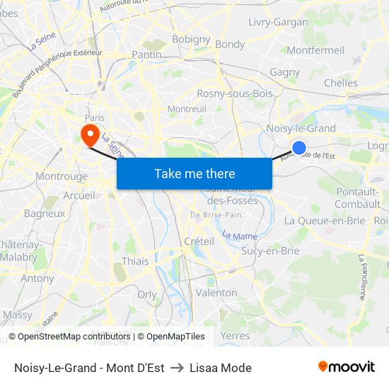 Noisy-Le-Grand - Mont D'Est to Lisaa Mode map