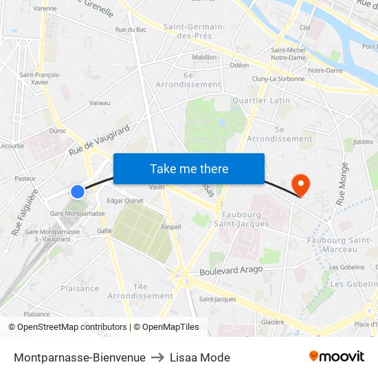 Montparnasse-Bienvenue to Lisaa Mode map