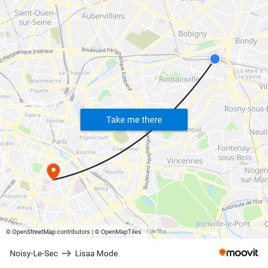 Noisy-Le-Sec to Lisaa Mode map