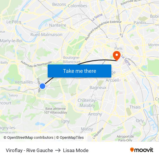 Viroflay - Rive Gauche to Lisaa Mode map