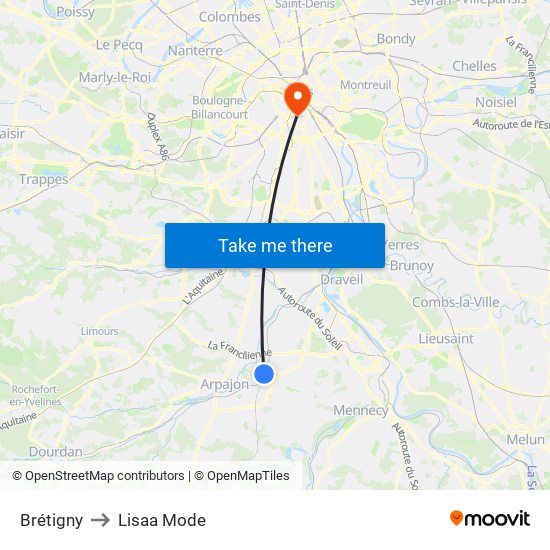 Brétigny to Lisaa Mode map