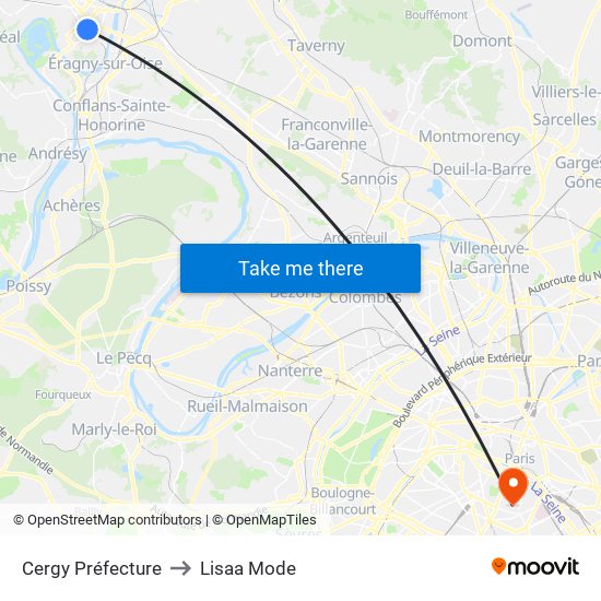 Cergy Préfecture to Lisaa Mode map