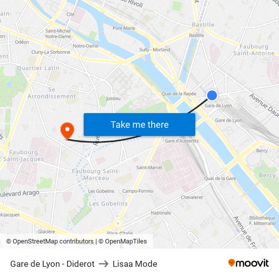 Gare de Lyon - Diderot to Lisaa Mode map