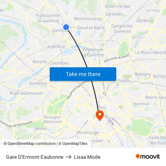 Gare D'Ermont-Eaubonne to Lisaa Mode map