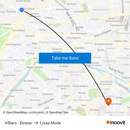 Villiers - Bineau to Lisaa Mode map