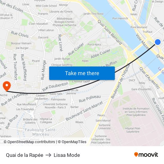 Quai de la Rapée to Lisaa Mode map