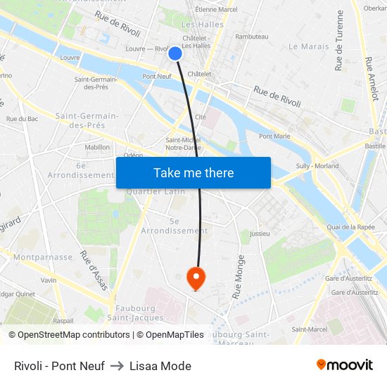 Rivoli - Pont Neuf to Lisaa Mode map