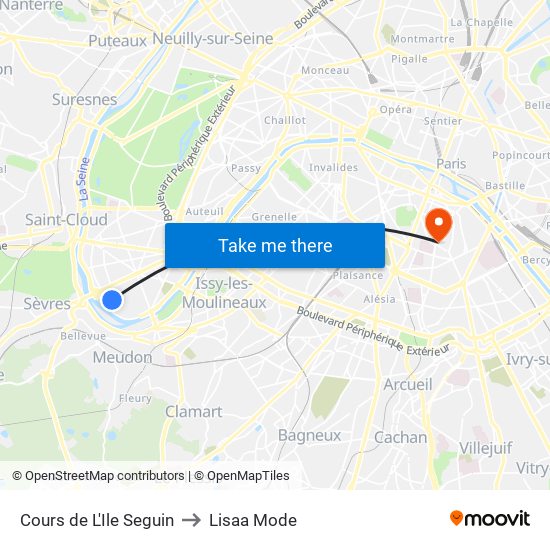 Cours de L'Ile Seguin to Lisaa Mode map