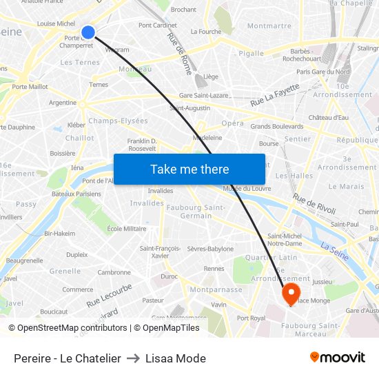 Pereire - Le Chatelier to Lisaa Mode map