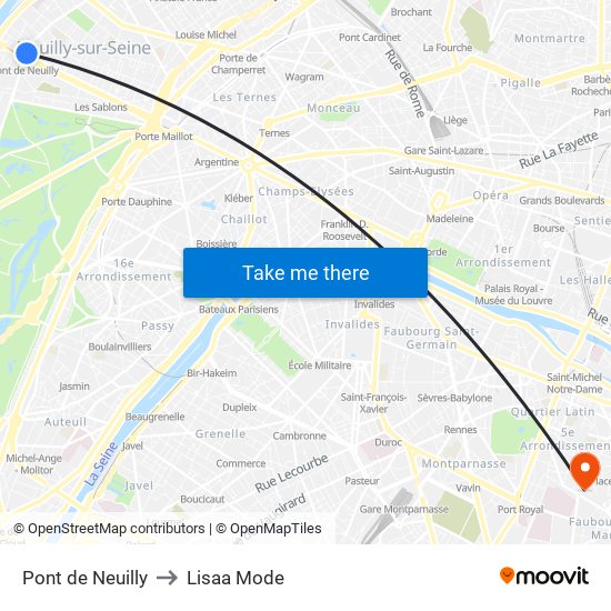 Pont de Neuilly to Lisaa Mode map