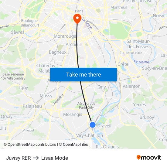 Juvisy RER to Lisaa Mode map