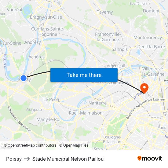 Poissy to Stade Municipal Nelson Paillou map