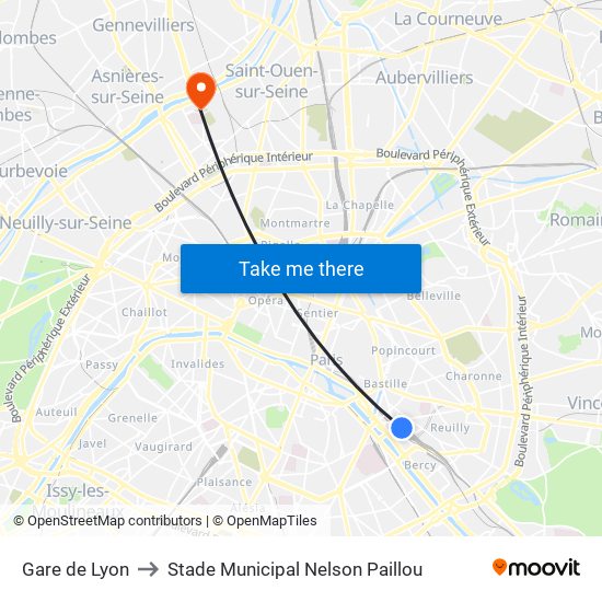 Gare de Lyon to Stade Municipal Nelson Paillou map