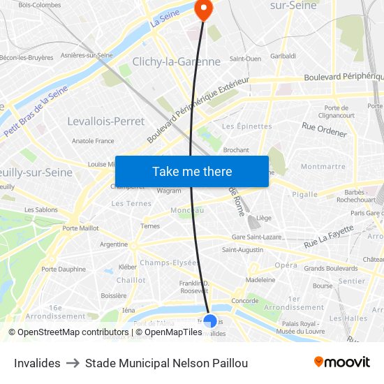 Invalides to Stade Municipal Nelson Paillou map