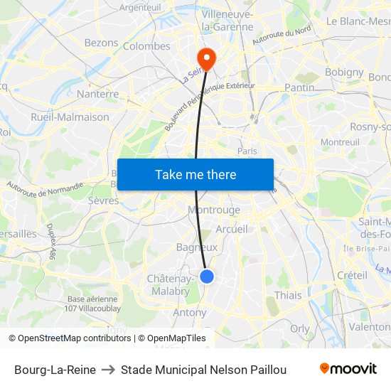 Bourg-La-Reine to Stade Municipal Nelson Paillou map