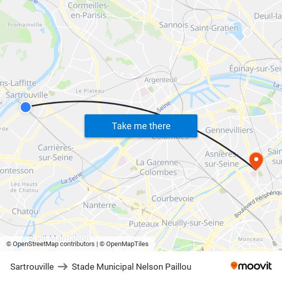 Sartrouville to Stade Municipal Nelson Paillou map