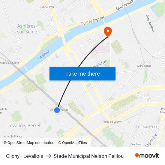 Clichy - Levallois to Stade Municipal Nelson Paillou map