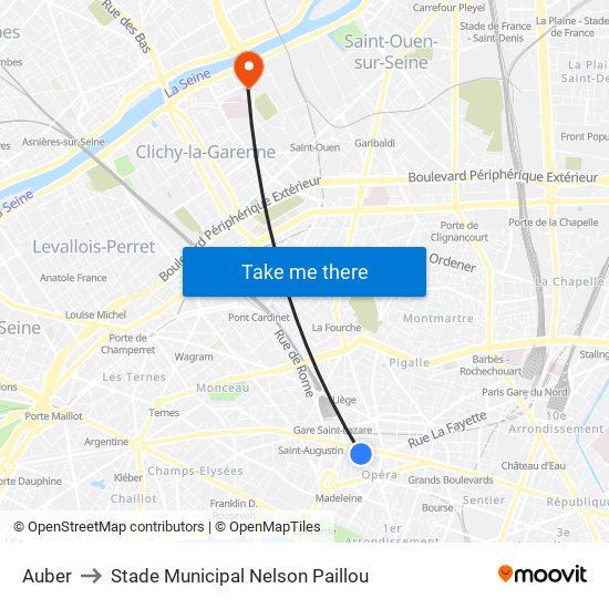 Auber to Stade Municipal Nelson Paillou map