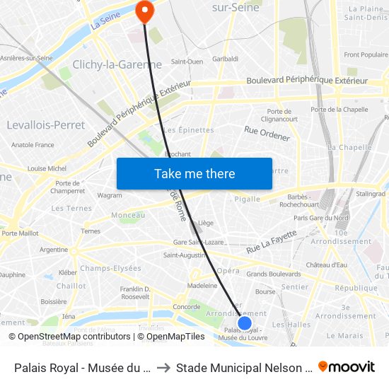 Palais Royal - Musée du Louvre to Stade Municipal Nelson Paillou map