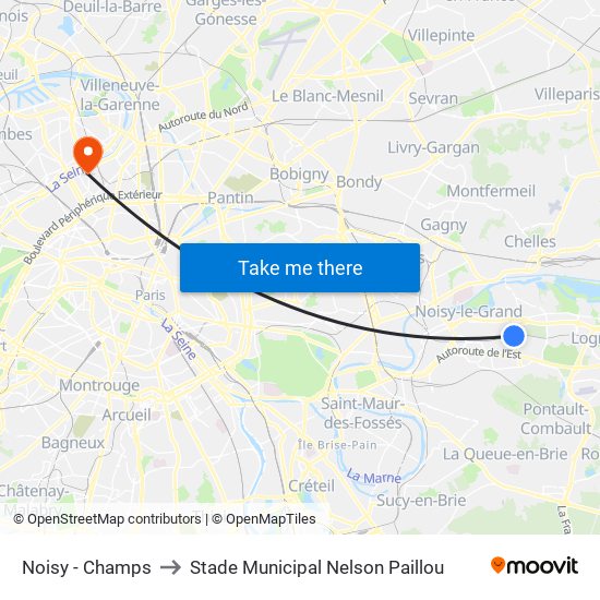 Noisy - Champs to Stade Municipal Nelson Paillou map