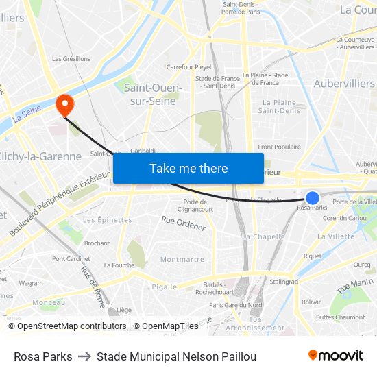 Rosa Parks to Stade Municipal Nelson Paillou map