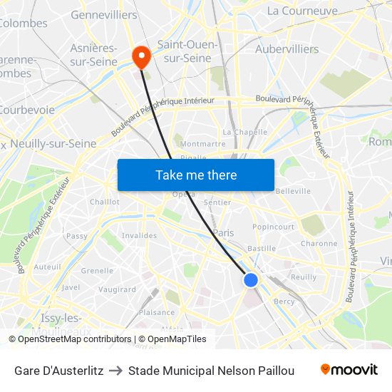 Gare D'Austerlitz to Stade Municipal Nelson Paillou map