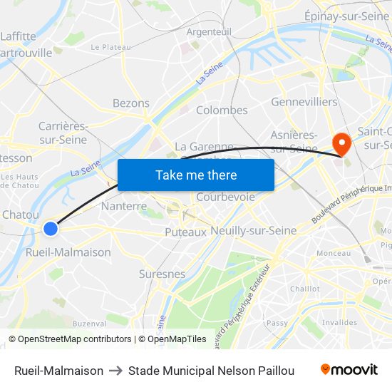 Rueil-Malmaison to Stade Municipal Nelson Paillou map