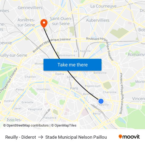 Reuilly - Diderot to Stade Municipal Nelson Paillou map