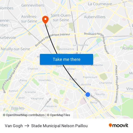 Van Gogh to Stade Municipal Nelson Paillou map