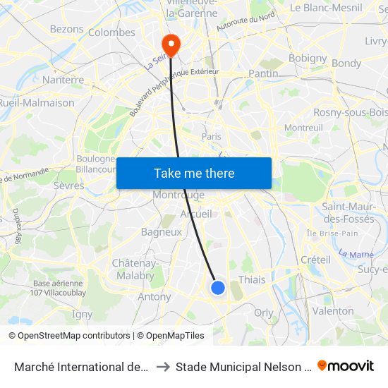 Marché International de Rungis to Stade Municipal Nelson Paillou map