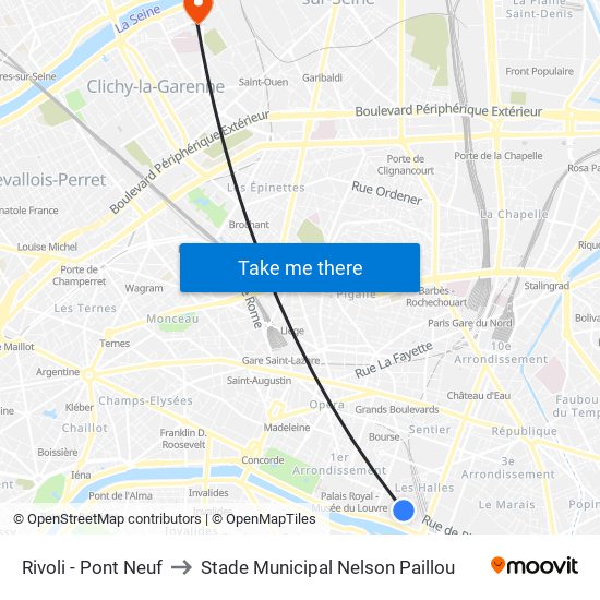 Rivoli - Pont Neuf to Stade Municipal Nelson Paillou map