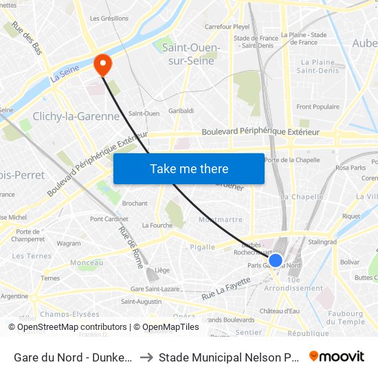 Gare du Nord - Dunkerque to Stade Municipal Nelson Paillou map