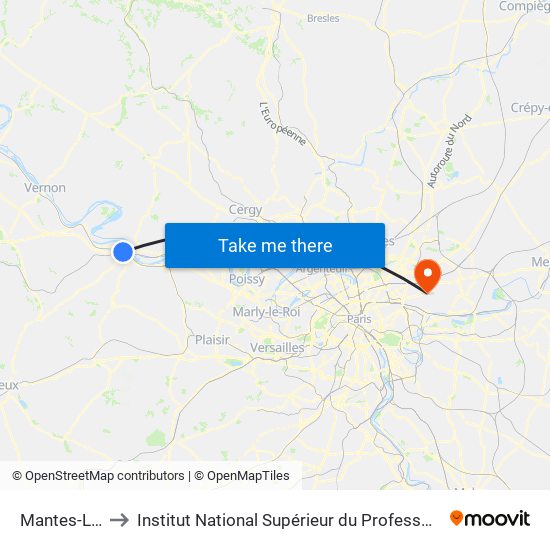 Mantes-La-Jolie to Institut National Supérieur du Professorat Et de L'Éducation map
