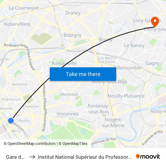 Gare de Lyon to Institut National Supérieur du Professorat Et de L'Éducation map