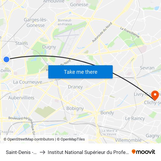 Saint-Denis - Université to Institut National Supérieur du Professorat Et de L'Éducation map
