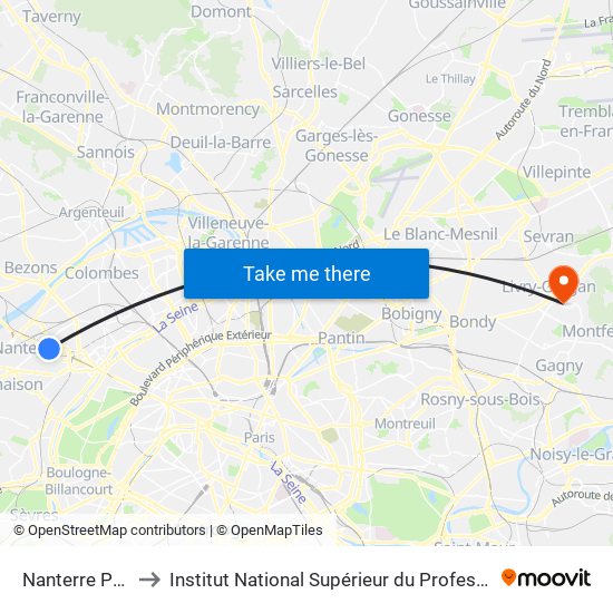 Nanterre Préfecture to Institut National Supérieur du Professorat Et de L'Éducation map