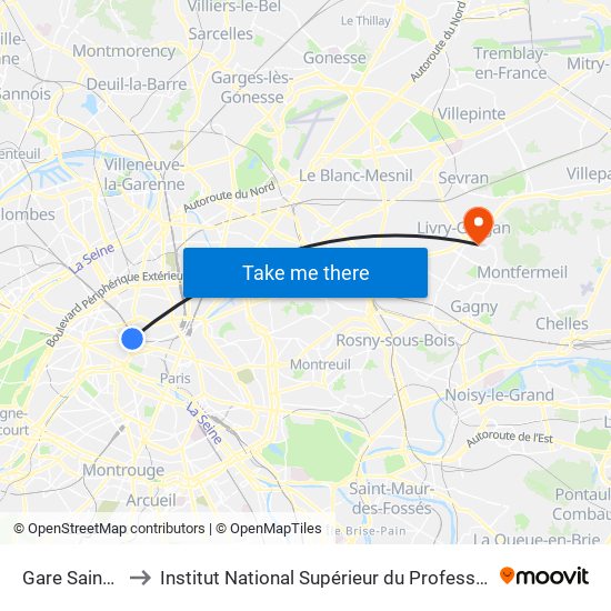 Gare Saint-Lazare to Institut National Supérieur du Professorat Et de L'Éducation map